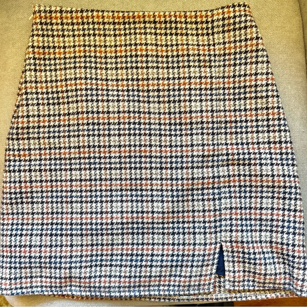 Flannel Houndstooth Mini Skirt - Navy, Orange, and Brown